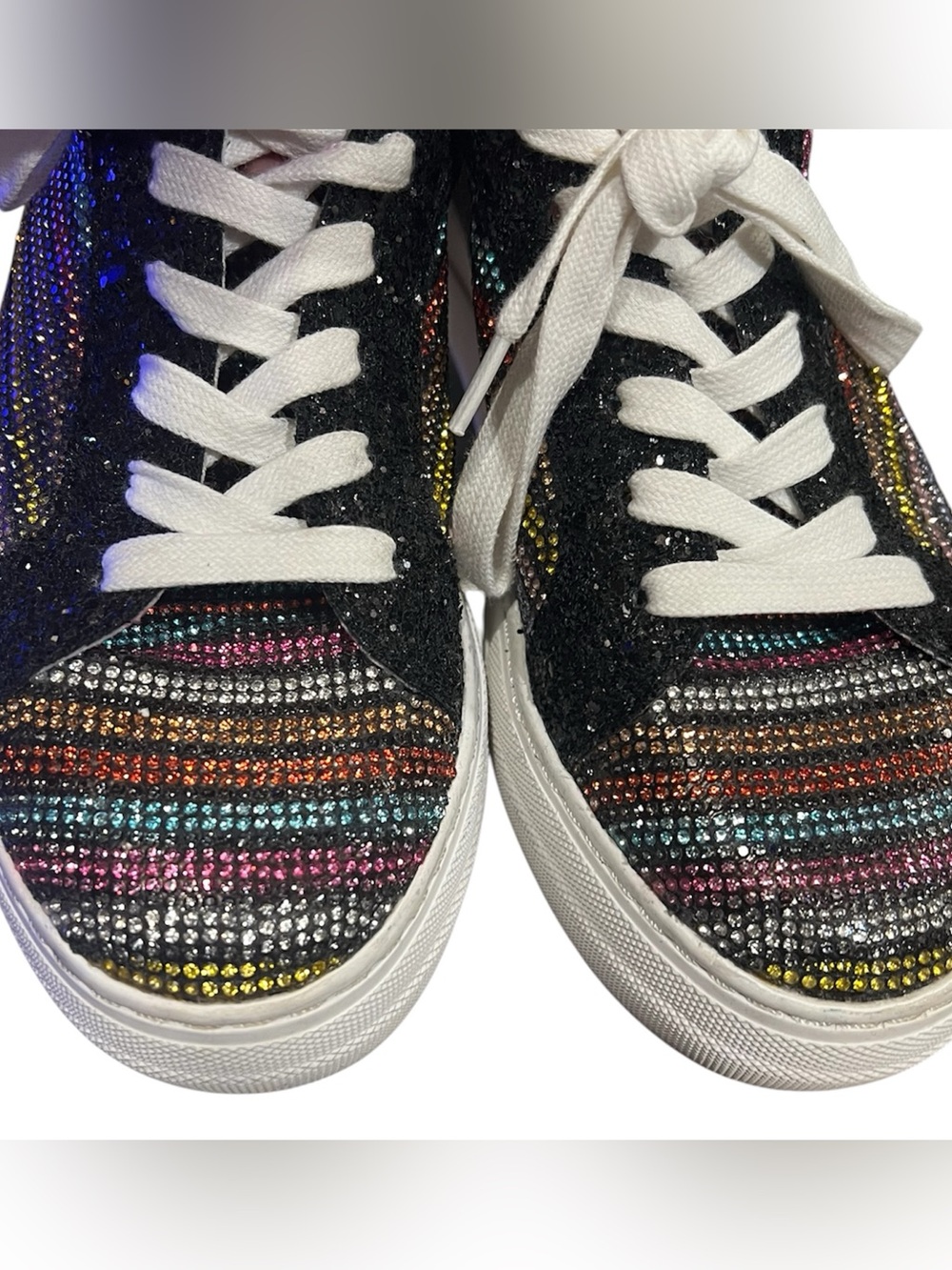 Betsey Johnson platform embellished, rainbow striped sneakers size 8M - Picture 2 of 8